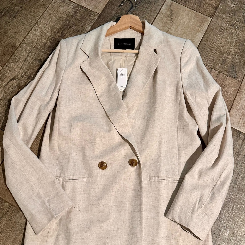 Banana Republic Beige Linen-Blend Double-Breasted Blazer